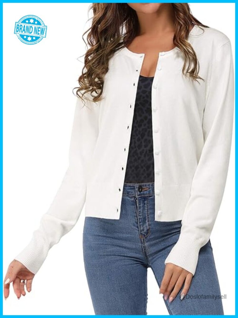 Women's Lightweight Button Down Cardigan Long Sleeve Crew Neck Soft Knit Sweater